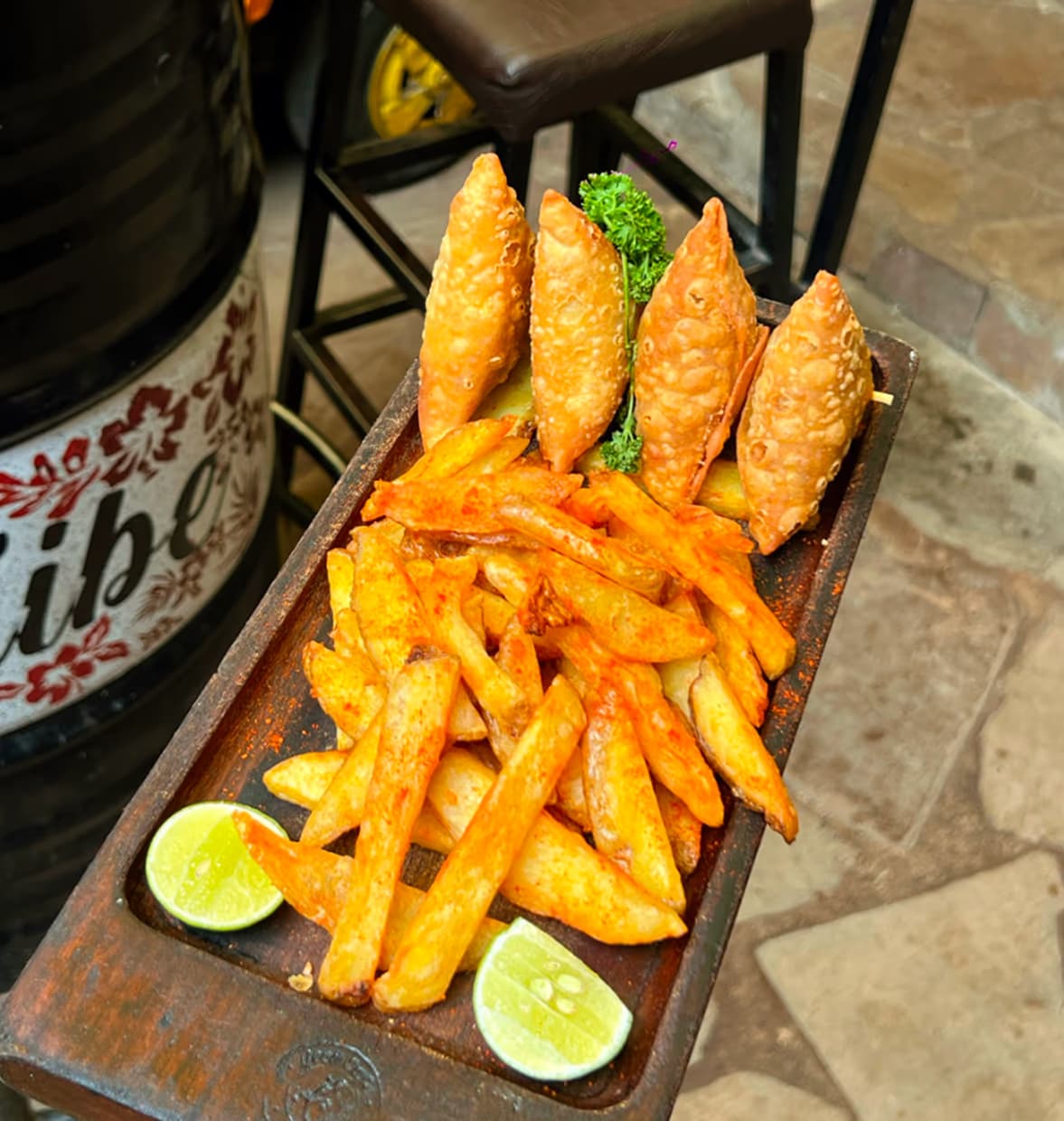 Samosas and fries